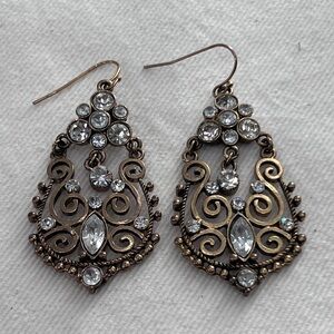 Gold tone and rhinestones Chandelier earrings